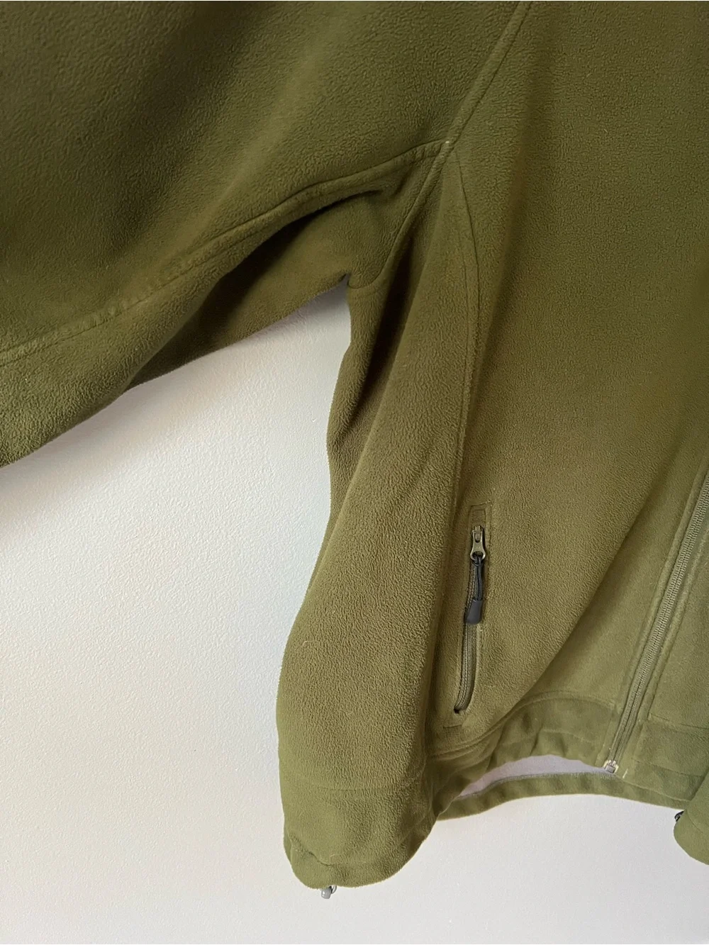 Lands' End Men's Olive Full-Zip Fleece Jacket XL 46/48 Adjustable Wrists